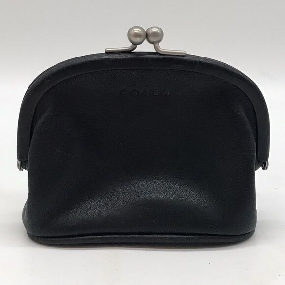 Vintage Coach KissLock Change Pouch Mini Snap Coin Purse Black Leather 4.25x3.25 - Picture 1 of 13